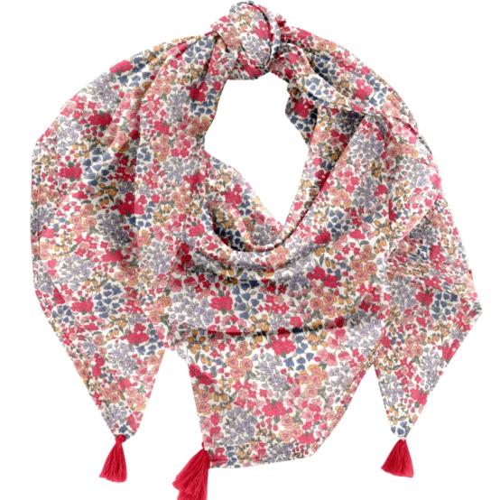 Foulard pompon porcelaine rosée