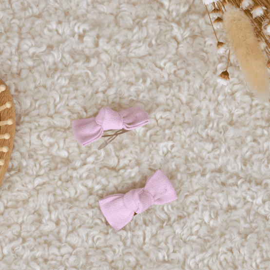 Barrettes clic-clac petits noeuds oxford rose