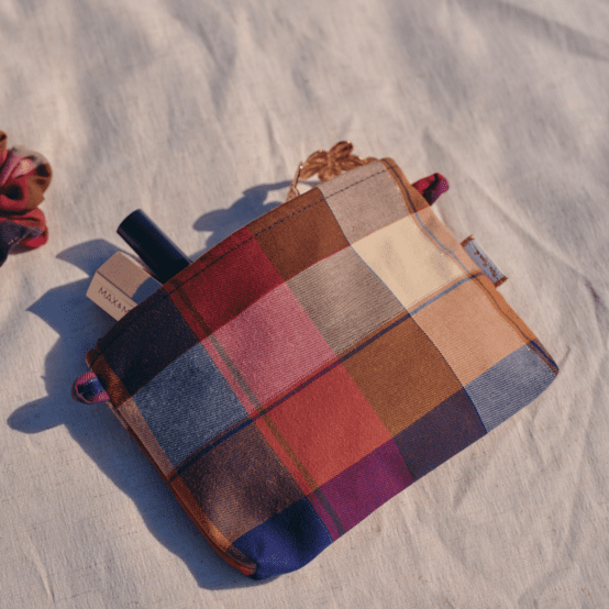 Mini pochette tissu tartan lurex rubis