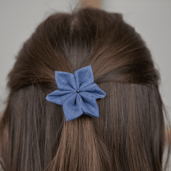 Barrette fleur étoile jean fin