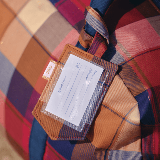 Etiquette bagage tartan lurex rubis