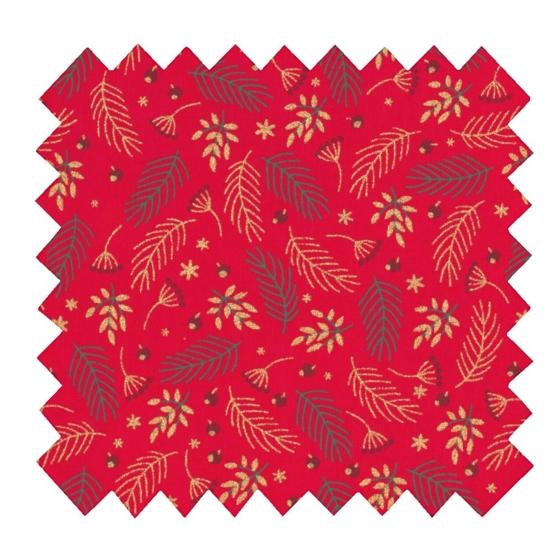 Coupon tissu 50 cm ex2557 noel mini feuillage houx or rouge