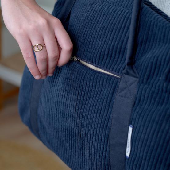 Sac bowling velours côtelé large marine