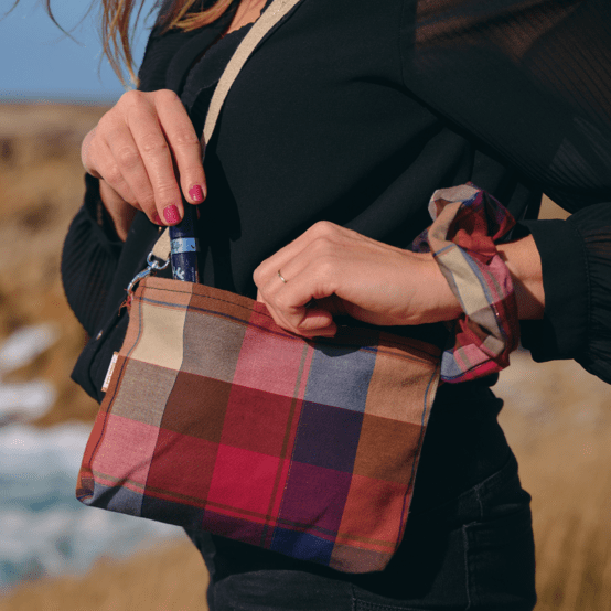 Pochette tissu tartan lurex rubis