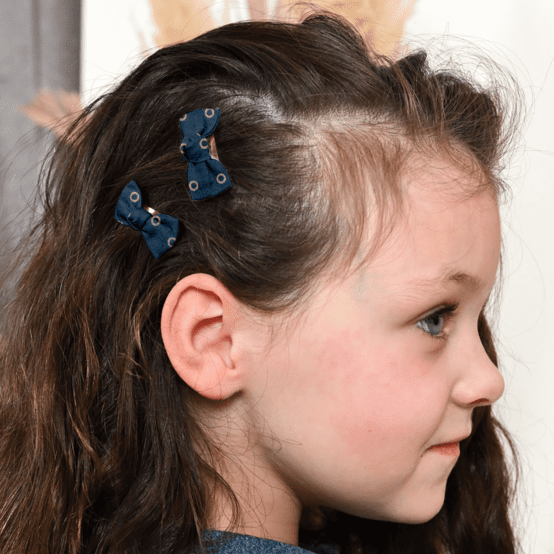 Barrettes clic-clac petits noeuds bulle bronze marine