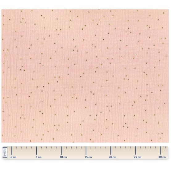 Tissu gaze pois or rose