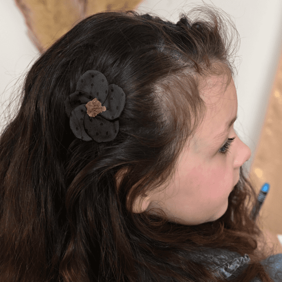 Petite Barrette Pétales de Fleur broderie anglaise noire