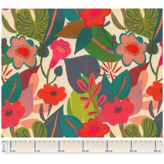 Tissu enduit  au mètre fleurs des iles