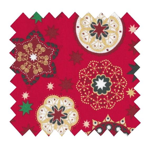 Tissu coton au mètre ex2654 noel mandala or rouge