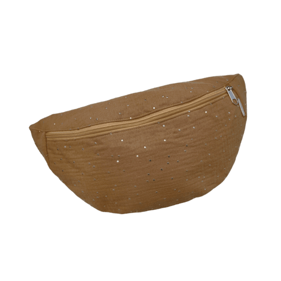 Petit sac banane gaze pois or caramel