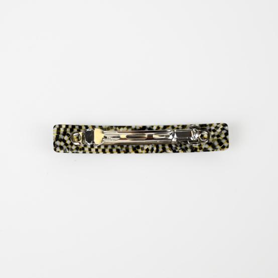 Barrette rectangle moyenne damier noir or