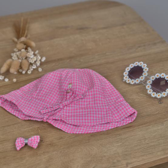 Chapeau soleil charlotte vichy rose fluo