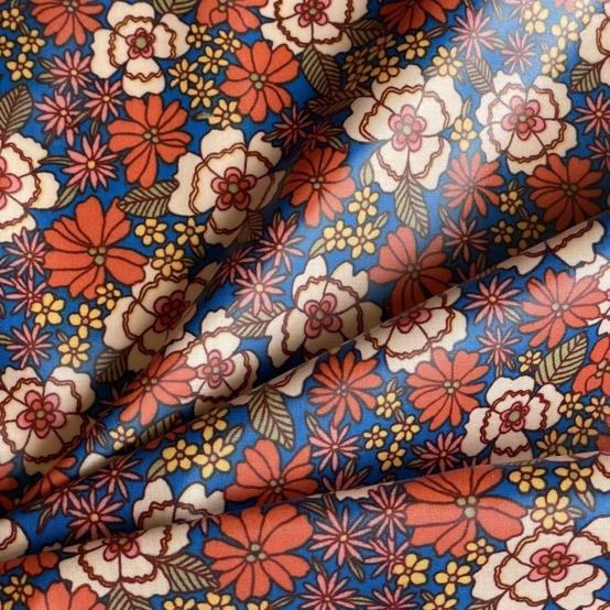 Coupon tissu enduit de 35cm  ex2631 bohème fleuri bleu