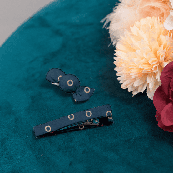 Petite barrette mini bonbon bulle bronze marine