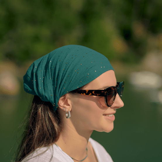 Bandeau fichu Adulte gaze pois or eucalyptus