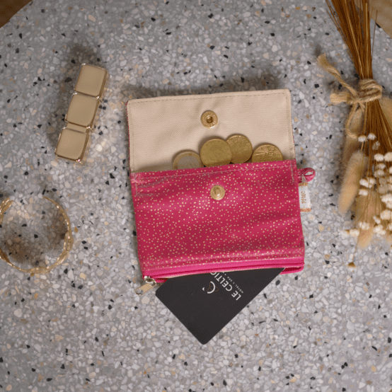 Mini pochette porte-monnaie fuchsia pailleté