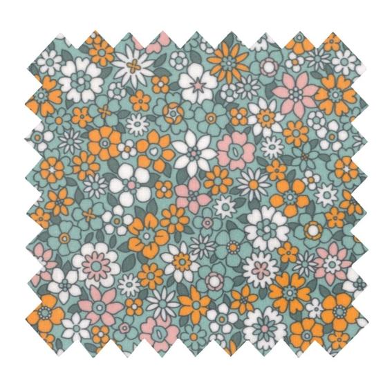 Tissu enduit  au mètre ex2503 fleuri retro bleu rose