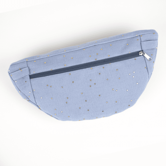 Petit sac banane gaze pois or bleu baltique