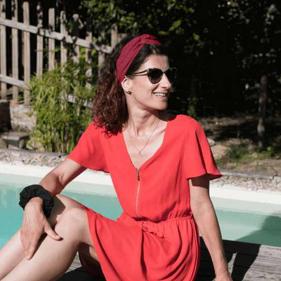 Bandeau croisé gaze pois or grenat