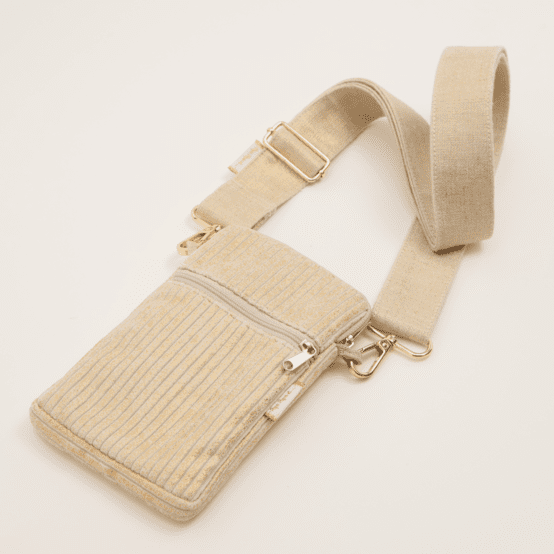 Pochette téléphone matelassée velours côtelé large doré