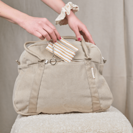 Pochette porte-clés rayé or blanc