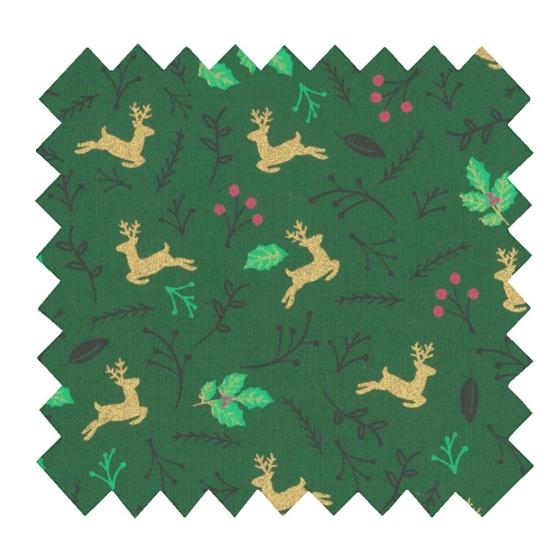 Tissu coton au mètre ex2560 noel mini cerfs vert