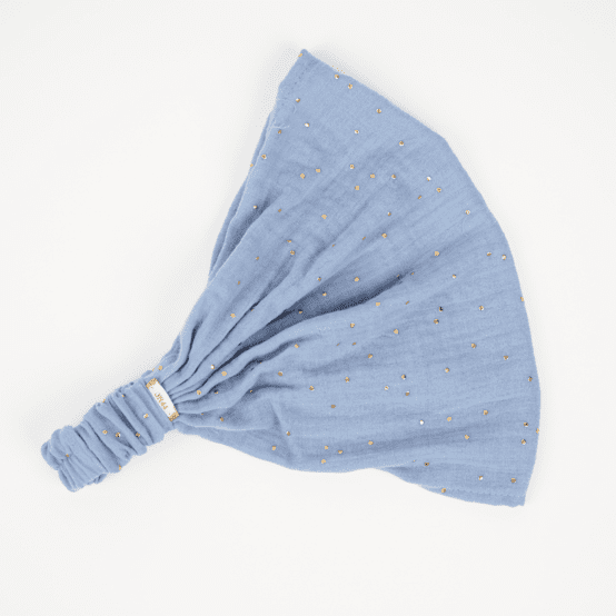 Bandeau fichu Enfant gaze pois or bleu baltique