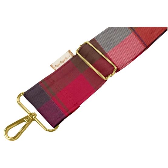 Bandoulière large tartan lurex rubis