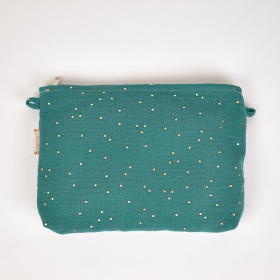Pochette tissu gaze pois or eucalyptus