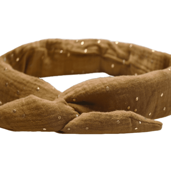 Bandeau vintage gaze pois or caramel