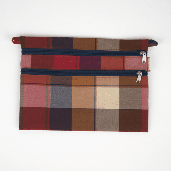 Pochette plate Aloïs tartan lurex rubis