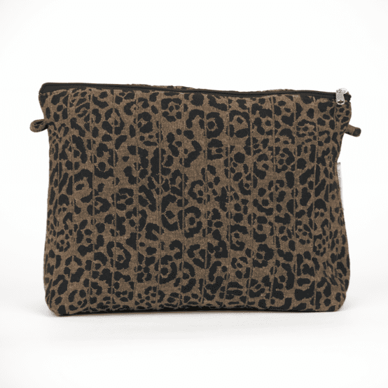 Trousse de toilette leopard matelassé moka