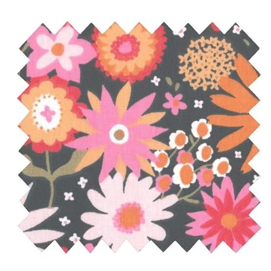 Tissu coton au mètre ex2569 fleuri orange vert