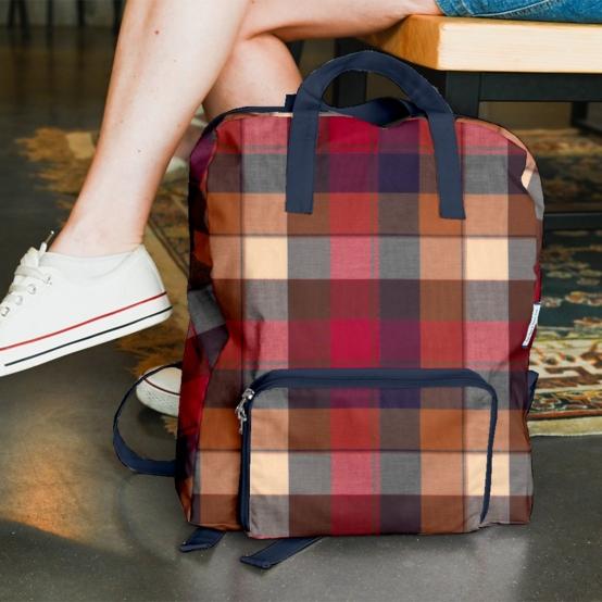 Sac à dos pliable Gaby tartan lurex rubis