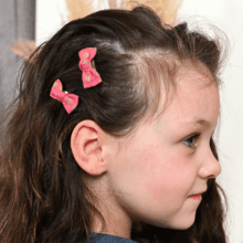 Barrettes clic-clac petits noeuds feuillage or rose