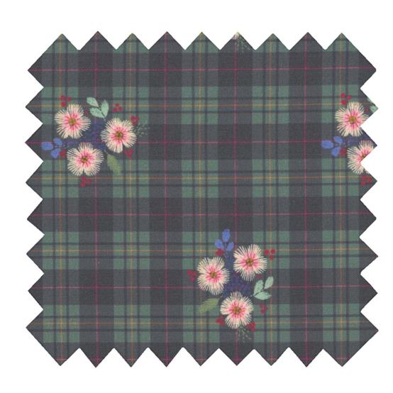 Tissu coton au mètre tartan fleuri