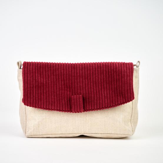 Rabat sac compagnon velours côtelé large grenat