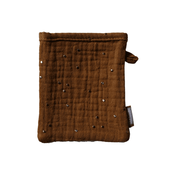 Mini-Gant Démaquillant gaze pois or caramel