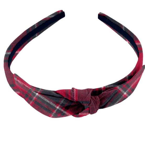 Serre-tête noeud tartan rouge