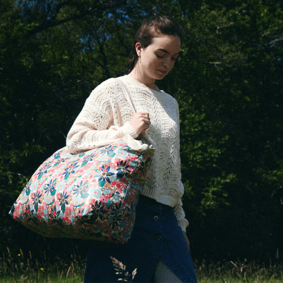 Sac cabas grand cerise en fleur