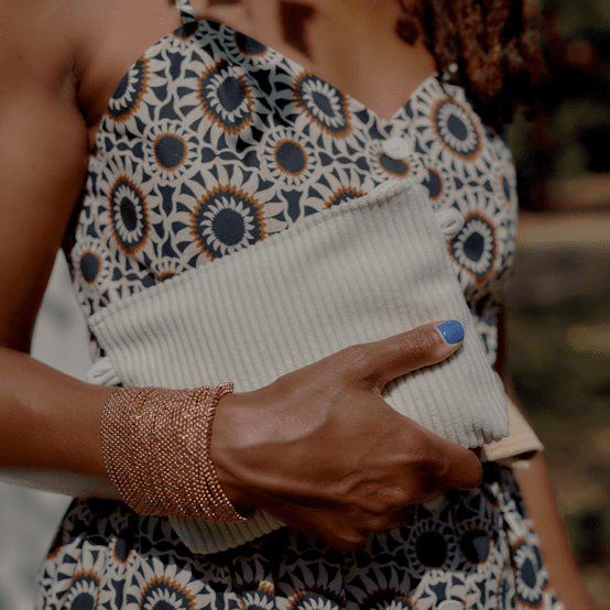 Pochette tissu velours côtelé large ivoire