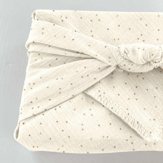 Furoshiki petit 35 x 35 cm gaze pois or écru