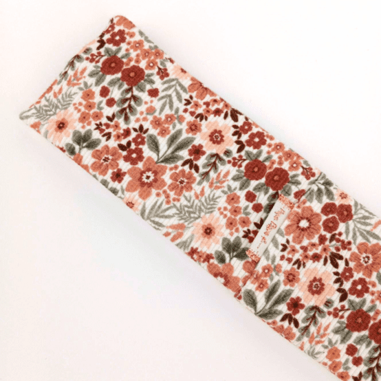 Bandeau jersey côtelé fleuri rouille