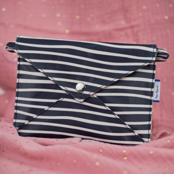 Pochette enveloppe moyenne rayé ivoire marine