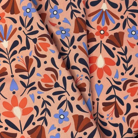 Coupon tissu 1 m ex2574 fleuri rétro caramel