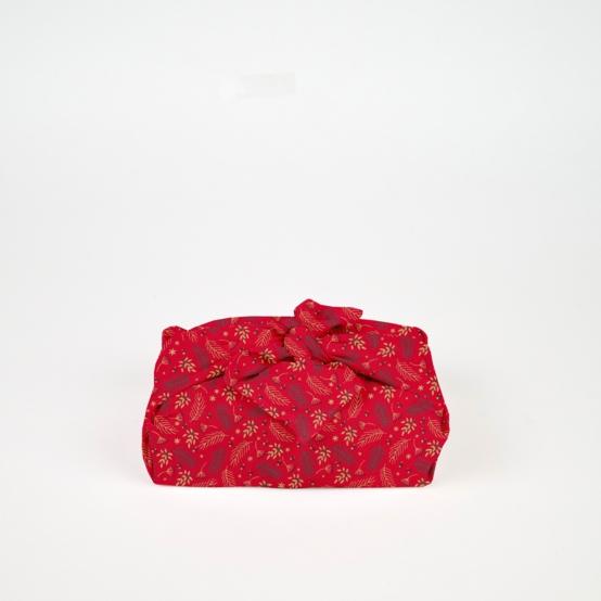 Furoshiki moyen 48 x 48 cm ex2557 noel mini feuillage houx or rouge