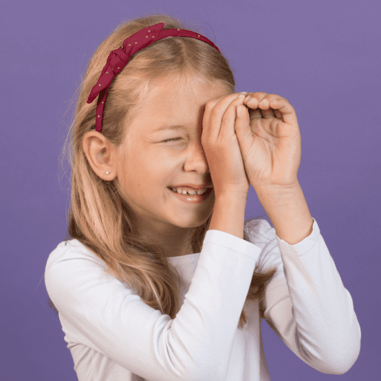 Serre-tête noeud gaze pois or grenat