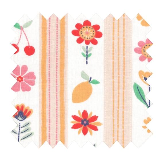 Tissu coton au mètre ex2629 rayé fruité fleuri