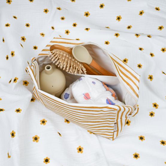 Trousse de toilette rectangle rayé or blanc