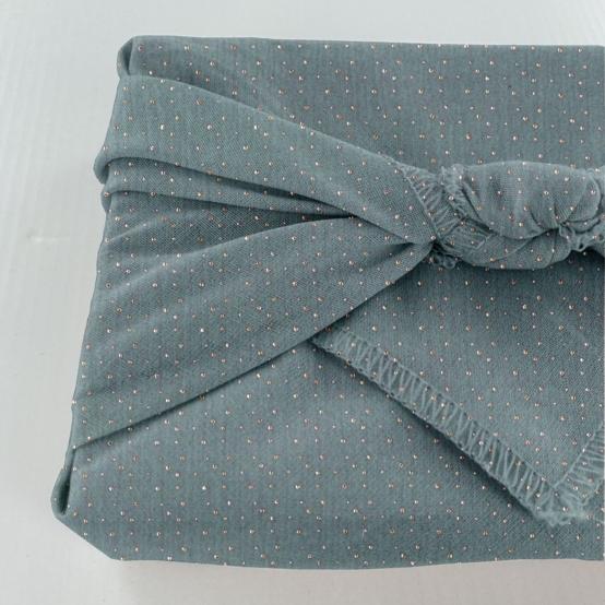 Furoshiki petit 35 x 35 cm gaze pois or bleu gris
